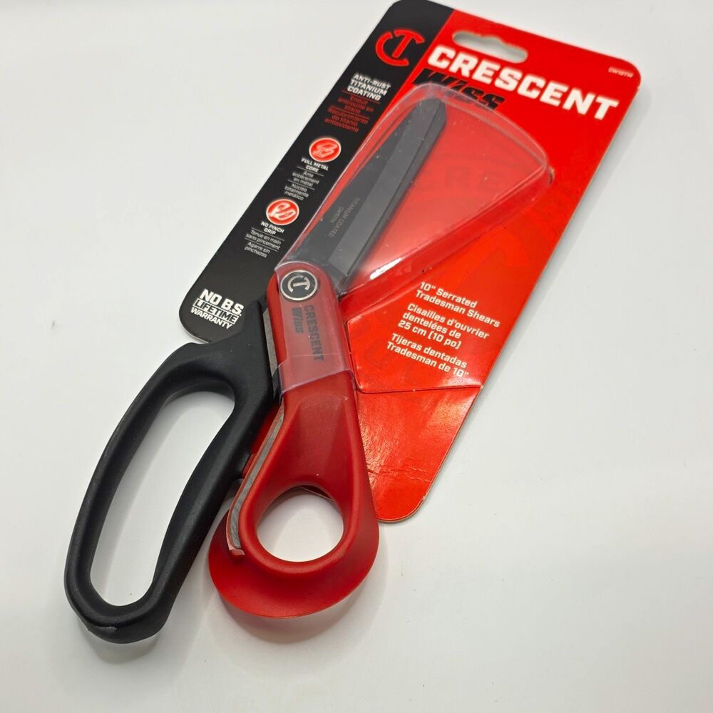 Crescent Wiss 10 in Serrated Tradesman Shears Titanium Coated Red/Black C10FPT